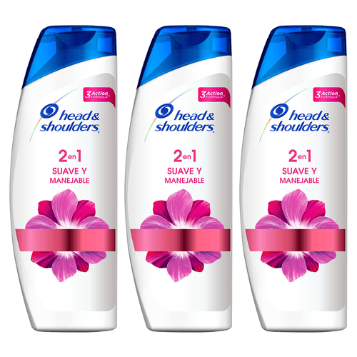 Pack x3 Shampoo Head & Shoulders 2 En 1 Suave Y Manejable 375ml