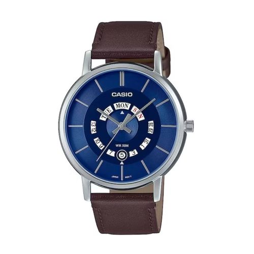 Reloj Análogo Casio Original Regular MTP-B135L-2A Acero Azul con Cuero Marrón