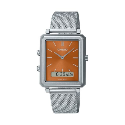 Reloj Análogo Casio Original Regular MTP-B205M-5E Cuadrado Hombre Acero-Naranja