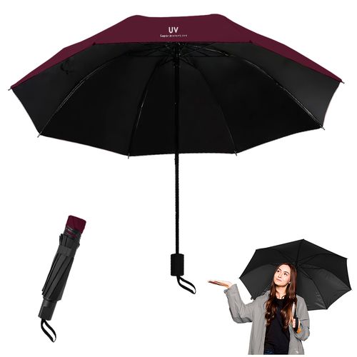 Paraguas Plegable con Protección UV Sombrilla de Mano Guinda K03