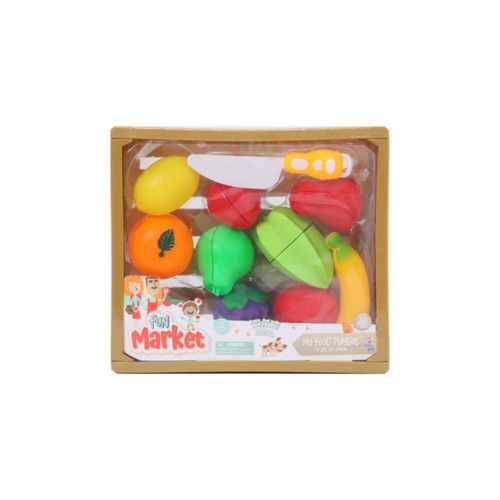 Set De Juego Fun Market Frutas Y Vegetales Canasto Cuchillo Amarillo