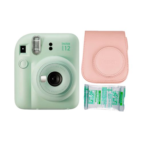 Camara  Fujifilm Instax Mini 12 Verde +Estuche Rosado+Pelicula x10
