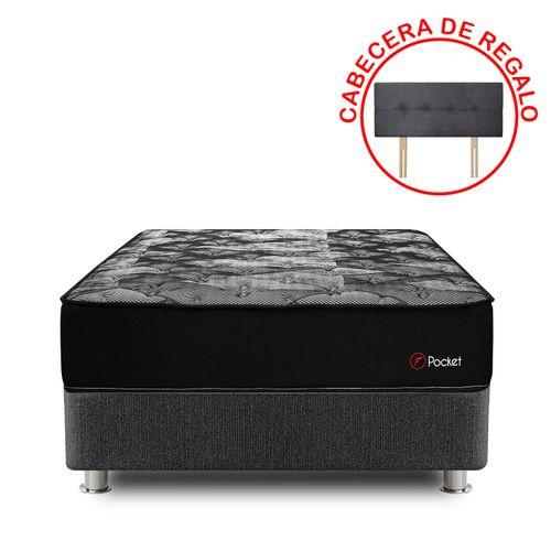 Cama Americana FORLI Pocket Negro Queen + Protector + 2 Almohadas