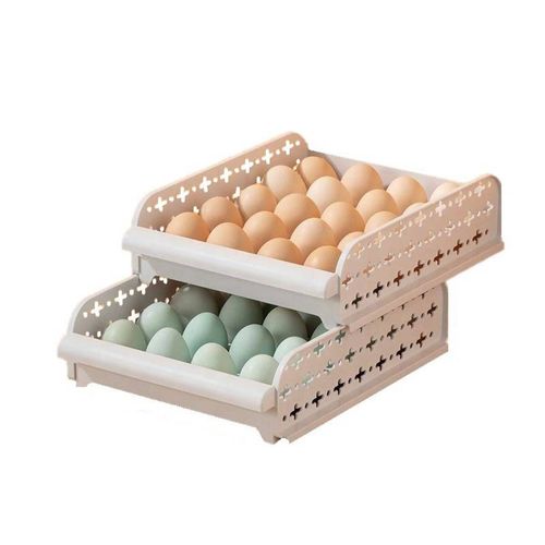 Organizador de 2 Niveles Porta Huevos Apilable Corredizo para cocina, alacena, refrigerador