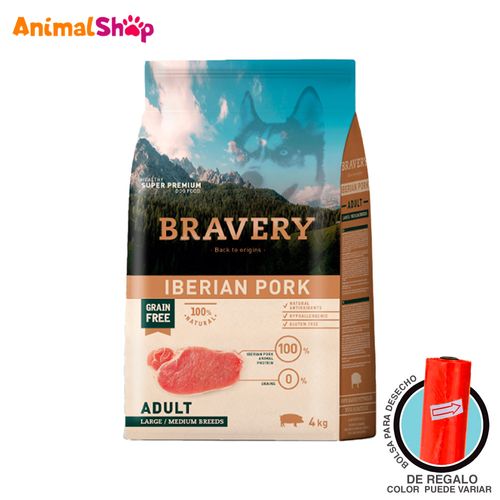 Comida De Perro Adulto Bravery Raza Grande Cerdo 4 Kg