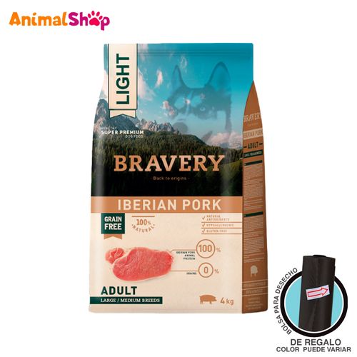 Comida Light De Perro Adulto Bravery Grande Cerdo 4 Kg