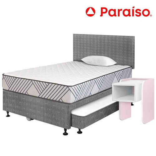 Dormitorio PARAISO Divan Palmera  1.5 Plazas + Velador Kids Rosado