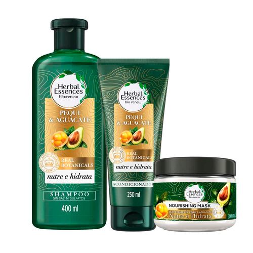 Pack Herbal Essences Bio:Renew Pequi & Aguacate Nutre e Hidrata Shampoo 400ml + Acondicionador 250ml + Nourishing Mask 300ml