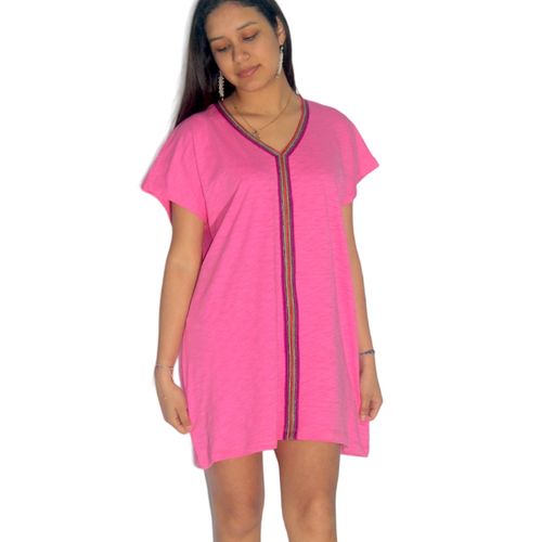kaftán mujer cuello v Jessica Colors 100% algodón color rosado