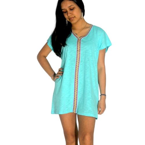 kaftán mujer cuello v Jessica Colors 100% algodón color aqua