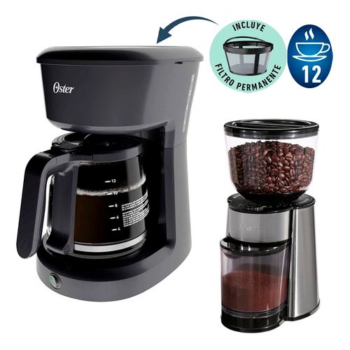 Cafetera Oster 12 Tazas BVSTDCS12B + Molinillo de Cafe BVSTBMH23