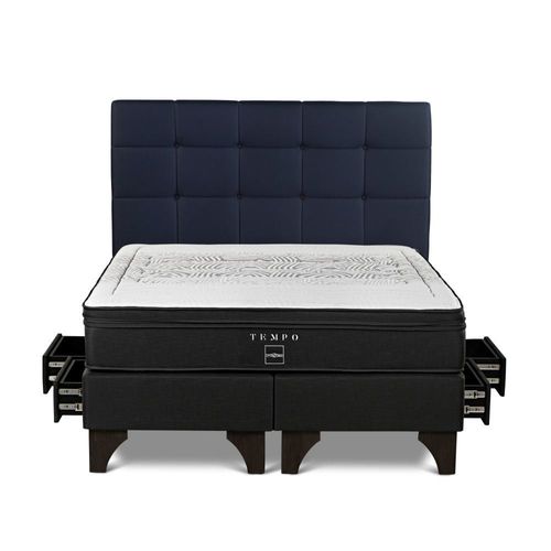 Dormitorio Europeo con Cajones Tempo King + Respaldo Issey Azul