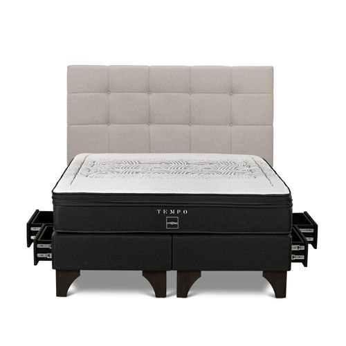 Dormitorio Europeo con Cajones Tempo King + Respaldo Issey Niebla