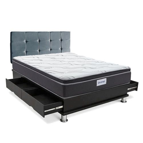 Dormitorio Cuadros Futurepedic 2 Plazas + Almohadas + Protector Gris