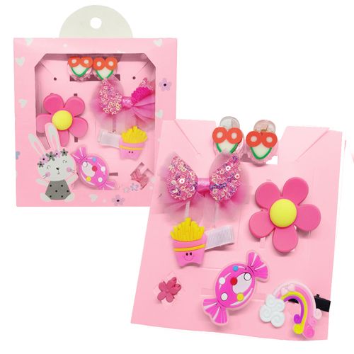 Set de 8 Ganchos para Niñas Bebés Accesorio de Cabello Kawaii S47 Rosa-Fresa