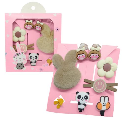 Set de 8 Ganchos para Niñas Bebés Accesorio de Cabello Kawaii S47 Marrón