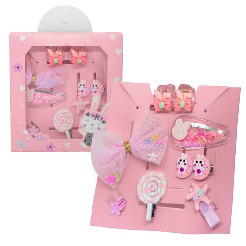 Set de 8 Ganchos para Niñas Bebés Accesorio de Cabello Kawaii S47 Rosa-Luna