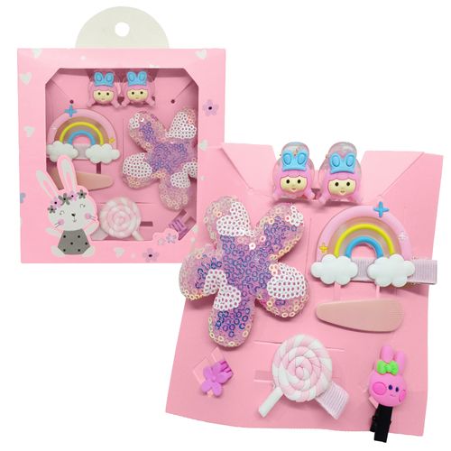 Set de 8 Ganchos para Niñas Bebés Accesorio de Cabello Kawaii S47 Rosa-Muñeca