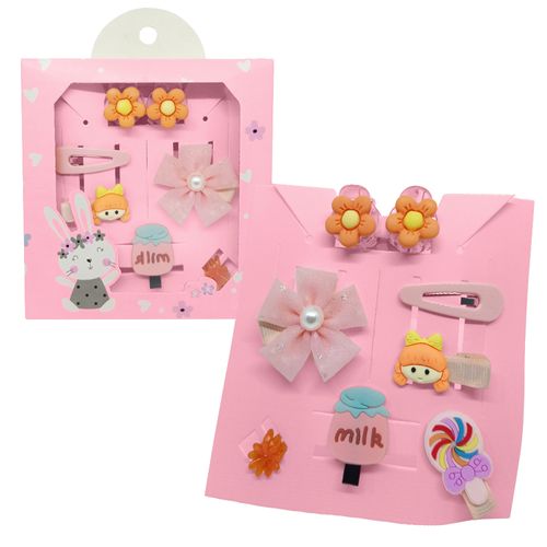 Set de 8 Ganchos para Niñas Bebés Accesorio de Cabello Kawaii S47 Naranja