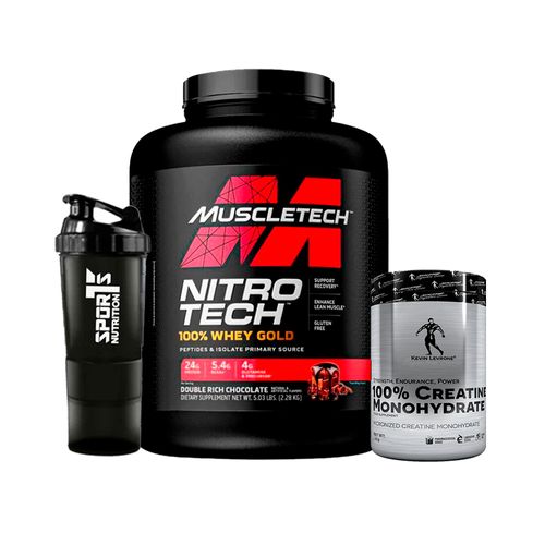 Pack Nitrotech Whey Gold Choco 5lb +Creatina 500gr+ SmartShaker