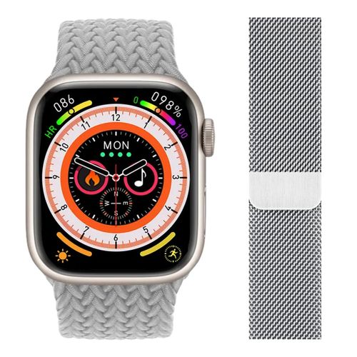 Combo smart watch HK9 Pro y correa metalica milanese color gris