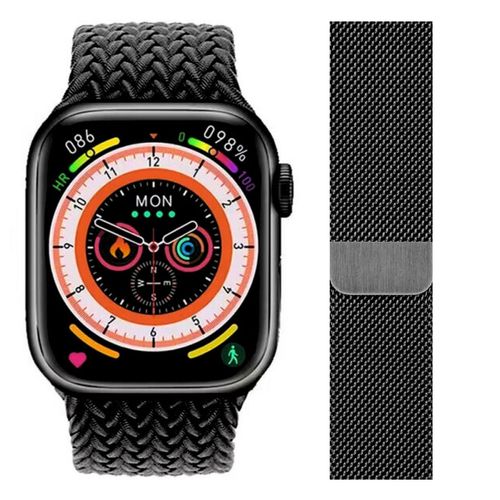 Combo Smart Watch Hk9 Pro Bisel Negro y Correa Acero Milanese Color Negro