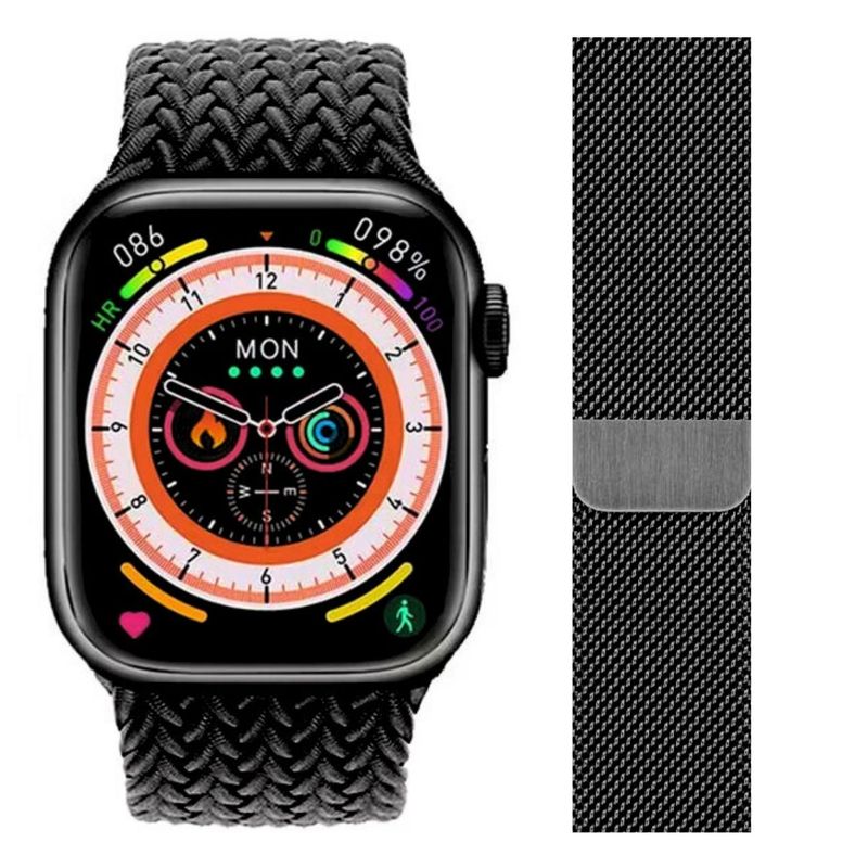 Combo-Smart-Watch-Hk9-Pro-Bisel-Negro-y-Correa-Acero-Milanese-Color-Negro
