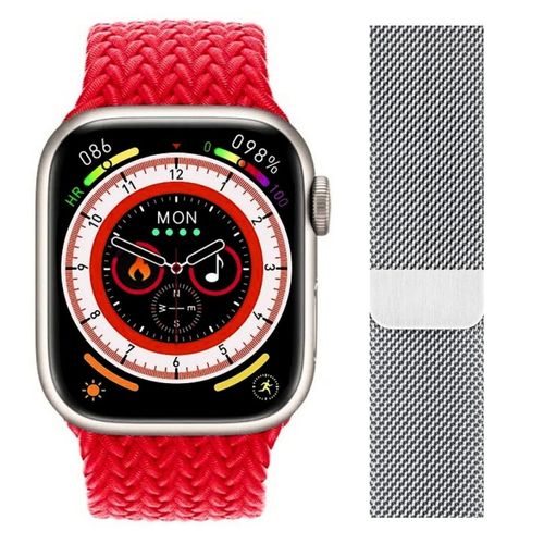 Combo Smart Watch HK9 Pro 2da Gen Rojo y Correa Milanese Loop Plateado