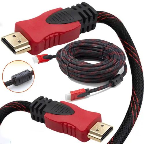 Cable HDMI Con Filtro 3 Metros HD 3D V1.4 Enmallado Negro Con Rojo