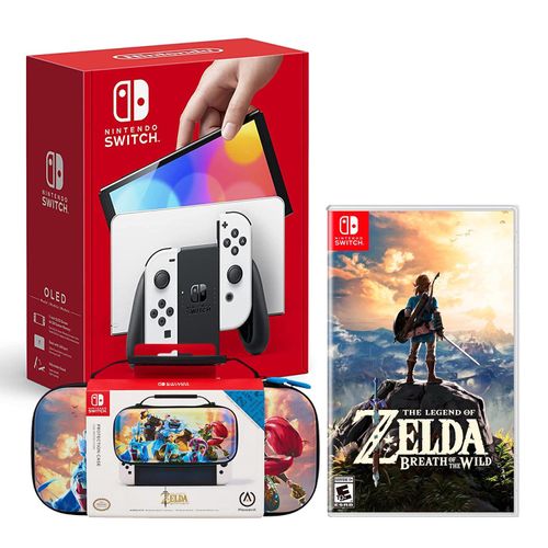 Consola Nintendo Switch Modelo Oled Blanco + Zelda Breath Of The Wild + Estuche Hyrule