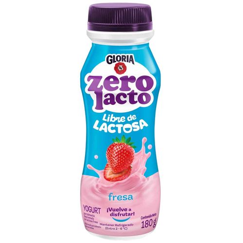 Yogurt Zero Lactosa  GLORIA Sabor a Fresa Botella 180g