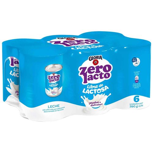 Leche GLORIA Zero Lactosa Lata 390g Paquete 6un