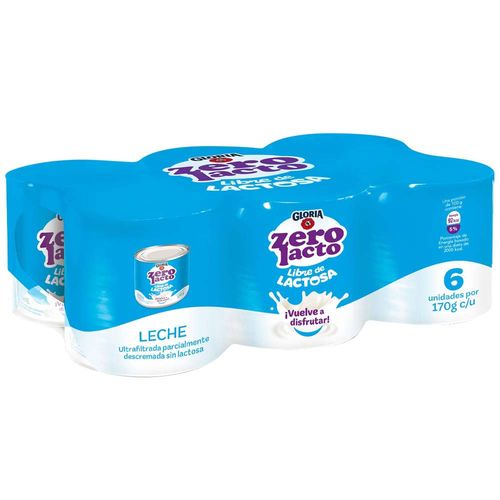 Leche GLORIA Zero Lactosa Lata 170g Paquete 6un