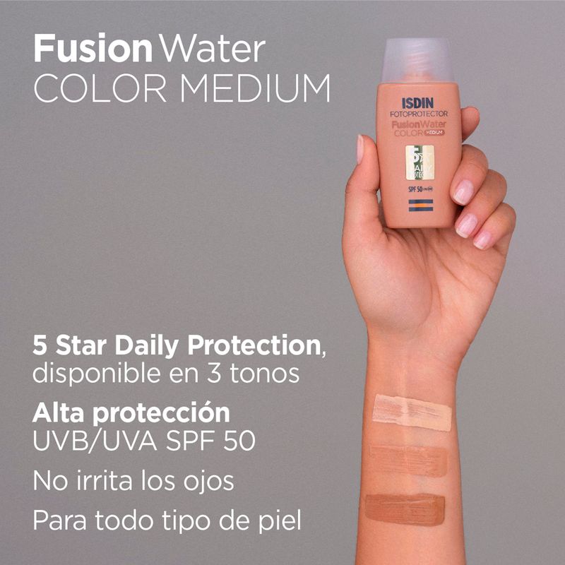 Trio-Fotoprotector-Isdin-Fusion-Water-Color-Medium-Oil-Control-SPF-50--50ml