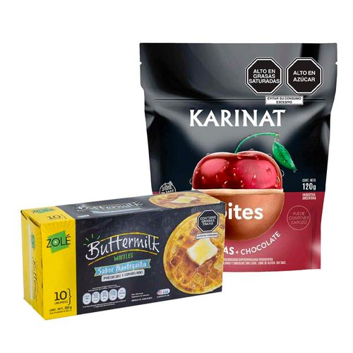 Pack Waffles ZOLE Mantequilla Paquete 350g + Bites Cereza Doble Chocolate KARINAT Doypack 120g