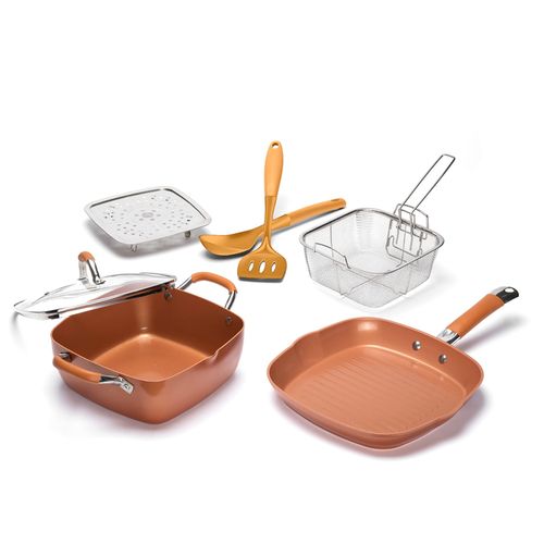 Set De Olla Y Sartén Copper Cobre 7 Piezas