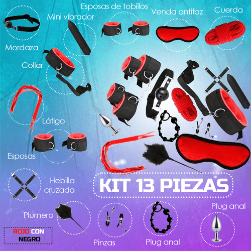 Kit Sado - Bondage Bdsm Para Parejas - 13 Piezas Sexuales - Rojo