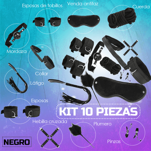 Kit Sado - Bondage Bdsm Para Parejas - 10 Piezas Sexuales - Negro