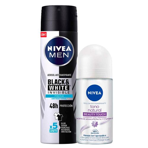 Pack Desodorante Roll On NIVEA Tono Natural Beauty Touch - Frasco 50ml + Desodorante Spray NIVEA B&W Fresh Male - Frasco 150ml