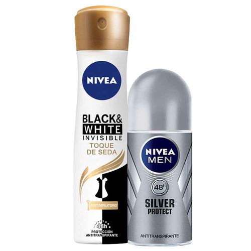 Pack Desodorante Spray NIVEA Invisible B&W Toque de Seda - Frasco 150ml + Desodorante Roll On NIVEA Silver Protect Male - Frasco 50ml