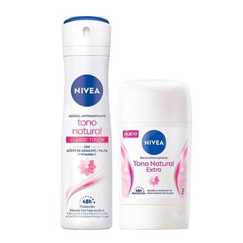 Pack Desodorante en Barra NIVEA Tono Natural Extra Frasco 54g + Desodorante Spray NIVEA Tono Natural Classic Touch - Frasco 150ml