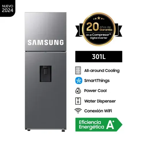 Refrigeradora Samsung Top Freezer 301LT con Dispensador de agua RT31DG5220S9PE Silver