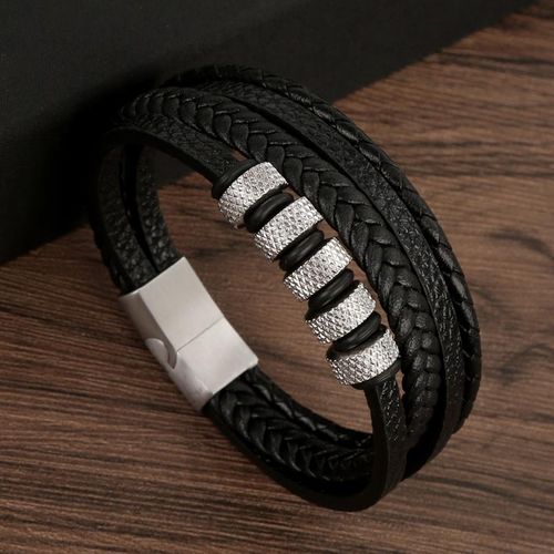 Pulseras de Cuero para Hombres - Negro