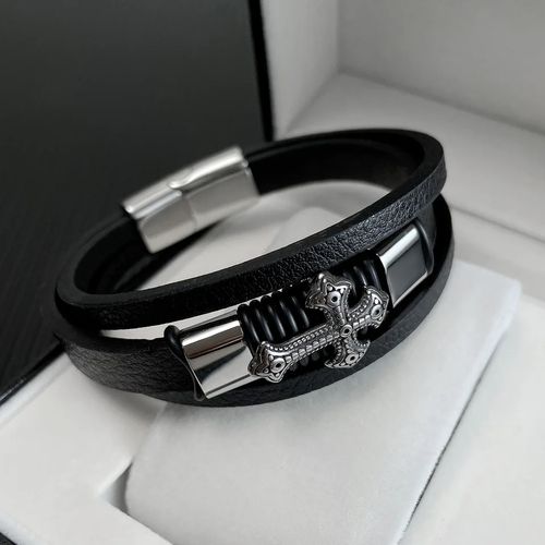 Pulseras de Cuero para Hombres - Cruz