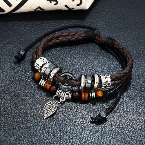 Pulseras de Cuero para Hombres Marrón - Hoja