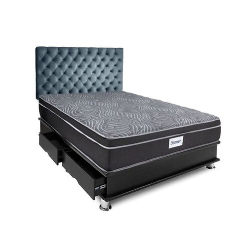 Dormitorio Capitone Ventus King + Almohadas + Protector Gris