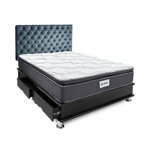 Dormitorio Capitone Futuredic 2 Plazas + Almohadas + Protector Gris