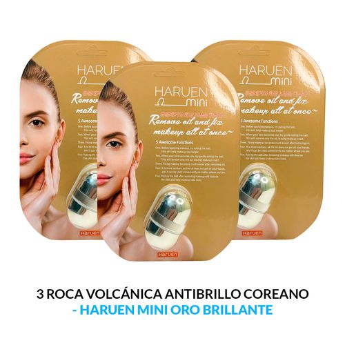 Roca Volcánica Antibrillo Coreano Oro Brillante - Huruen Mini 3 Unidades