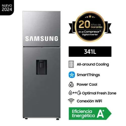 Refrigeradora Samsung Top Mount Freezer 341LT con Dispensador Silver