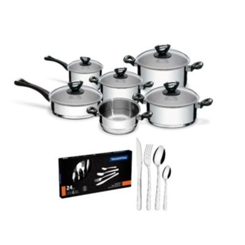 Set de Ollas Acero inoxidable con set de Cubiertos 24 pzas
